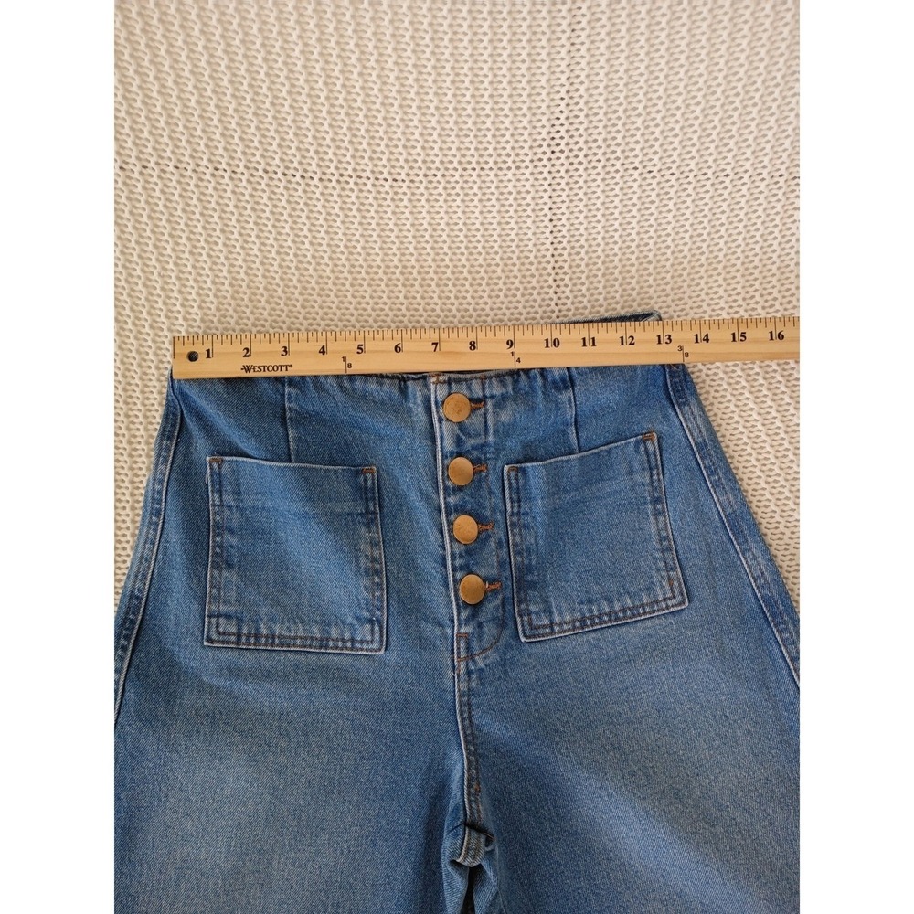 ZARA Super High Rise 13" Wide Leg Jeans Blue Patch Pocket Button Fly 4 W26x25 - Picture 7 of 12